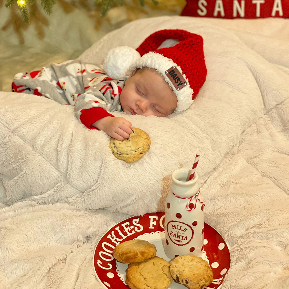 Personalized Leather Patch Christmas Santa Hat | MCGift65