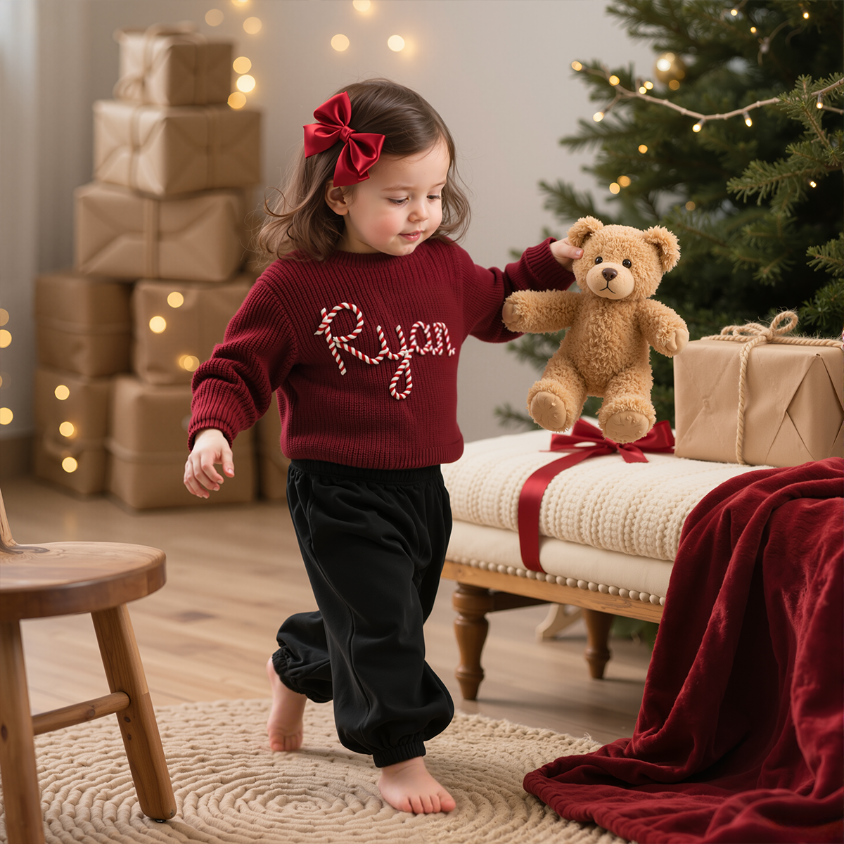 Personalized Christmas Hand embroidered Name Baby Sweater | MCGift138