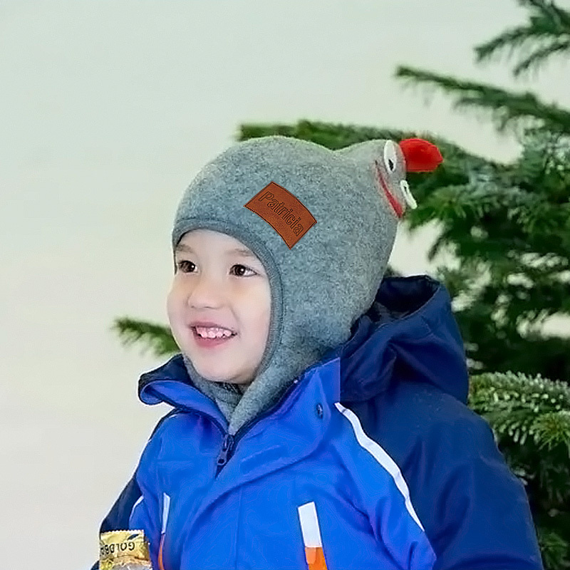 Personalized Leather Patch Wool Rooster Balaclava Hats | HSKid59