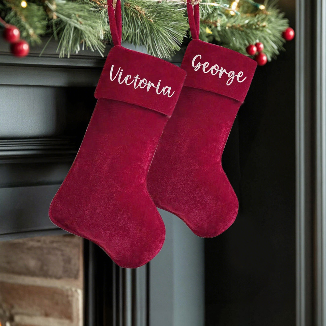 Personalized Velvet Christmas Stocking with Family Name | MCGift145