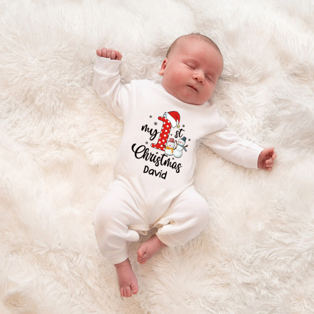 Personalized Baby 1st Christmas Ropmer and Hat Set | MCGift128