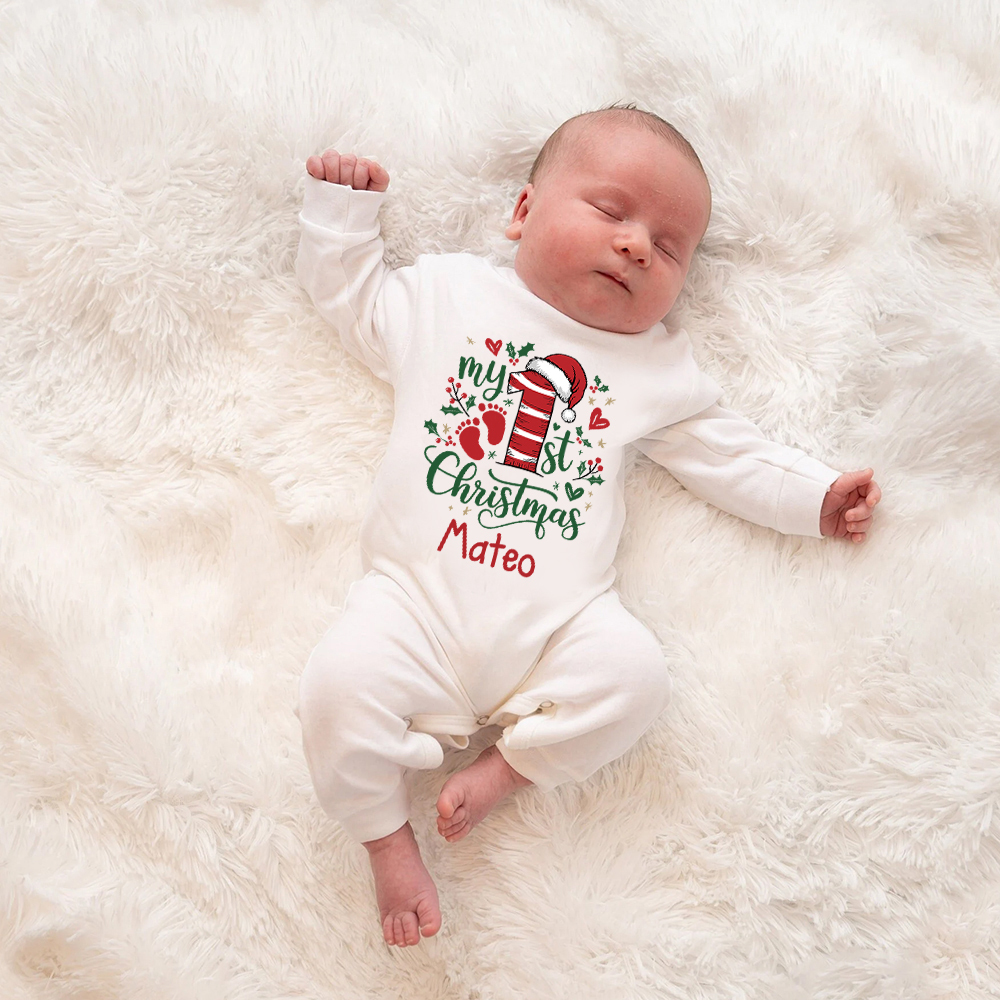 Personalized Baby 1st Christmas Ropmer and Hat Set | MCGift130