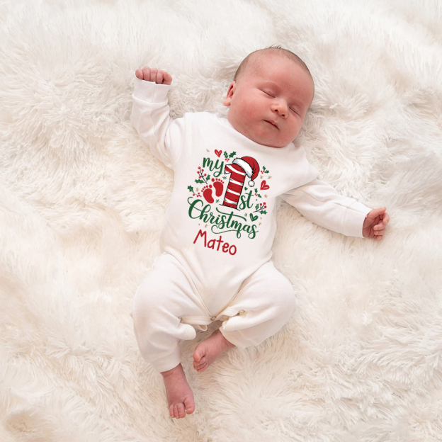 Personalized Baby 1st Christmas Ropmer and Hat Set | MCGift130