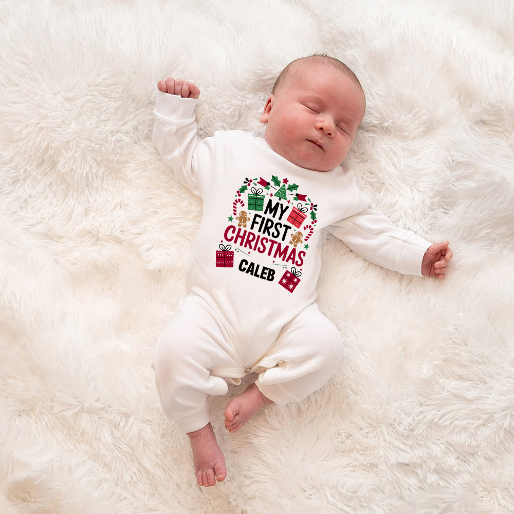 Personalized Baby 1st Christmas Ropmer and Hat Set | MCGift131