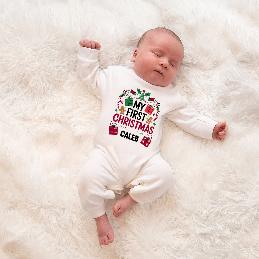 Personalized Baby 1st Christmas Ropmer and Hat Set | MCGift131