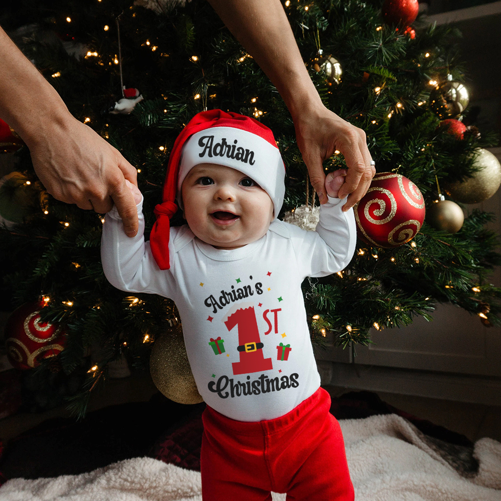 Personalized Baby 1st Christmas Ropmer Onesie Set | MCGift135