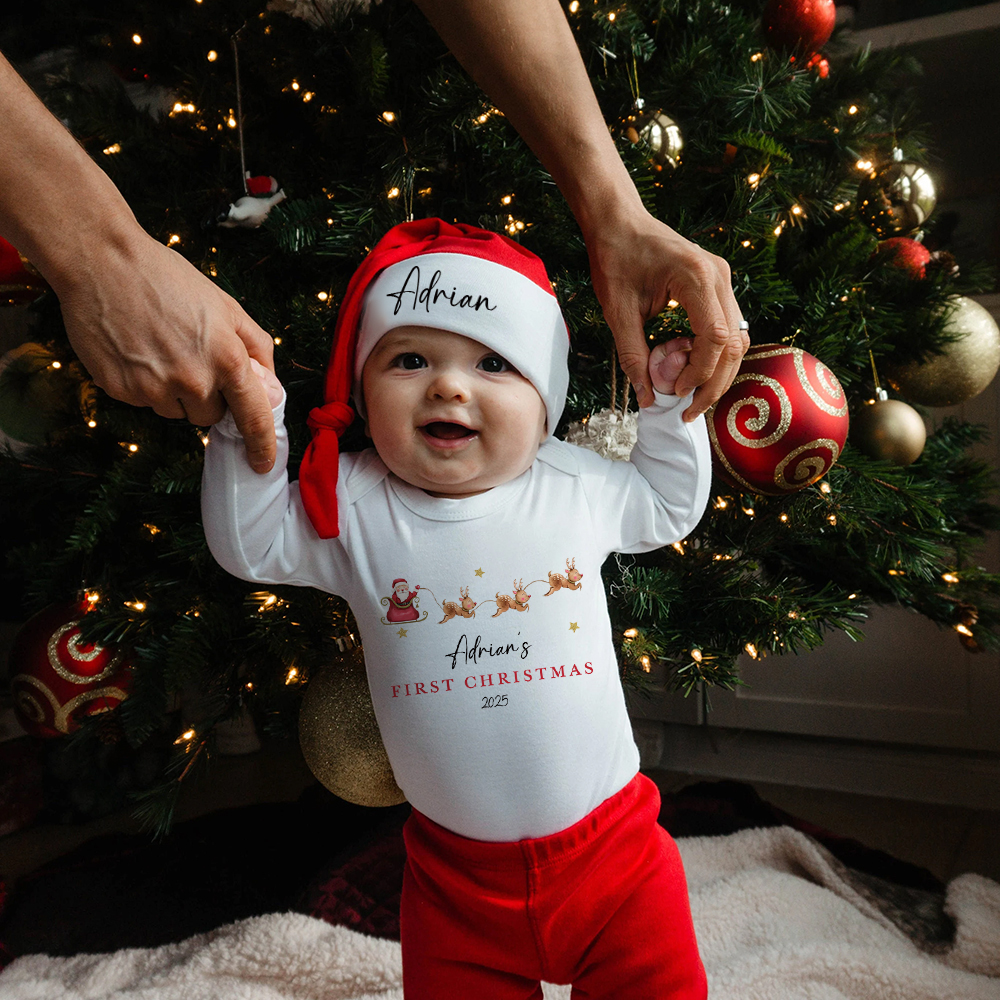 Personalized Baby 1st Christmas Ropmer Onesie Set | MCGift127