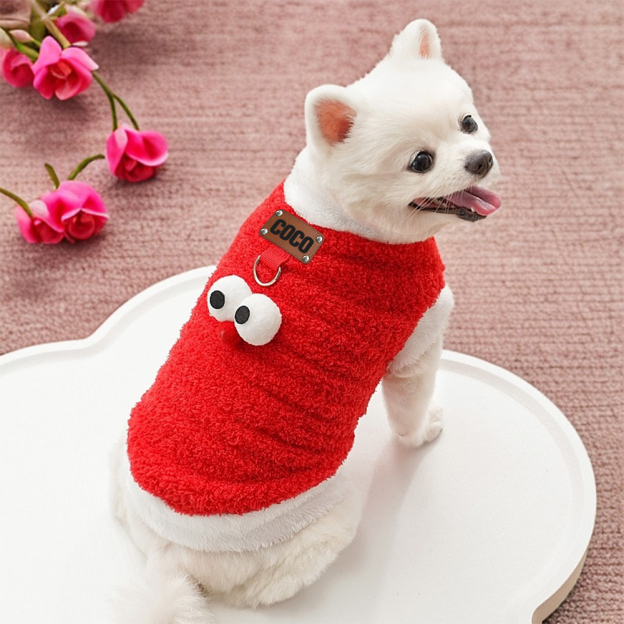 Personalized Leather Patch Lovely Pet Soft Plush Vest | BKPet216