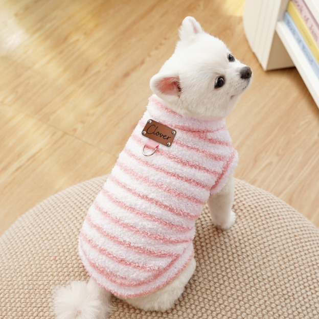 Personalized Leather Patch Stripes Pet Soft Plush Vest | BKPet217