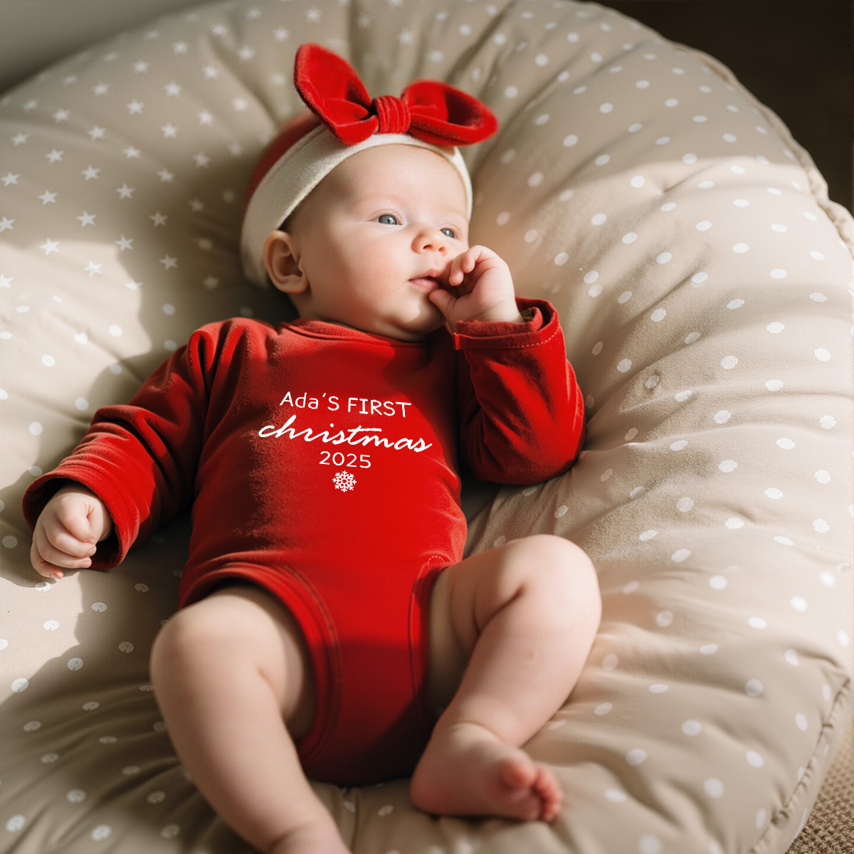Personalized Newborn Girl Christmas Red Velvet Photo Outfit | MCGift151