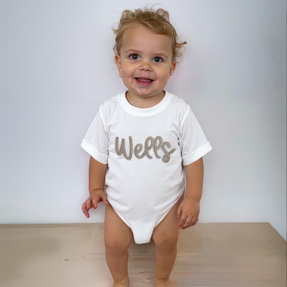Personalized Baby Hand Embroidered Felt Romper | CWBaby301