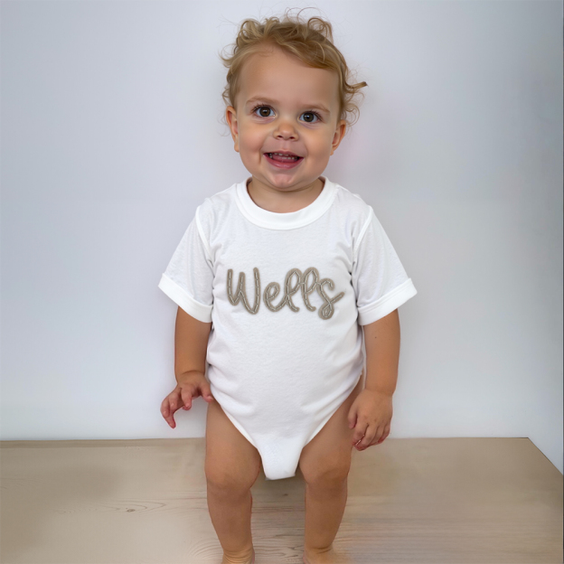 Personalized Baby Hand Embroidered Felt Romper | CWBaby301