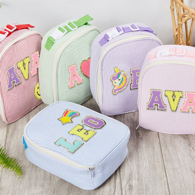 Personalized Chenille Patch Kids Seersucker Lunch Bag