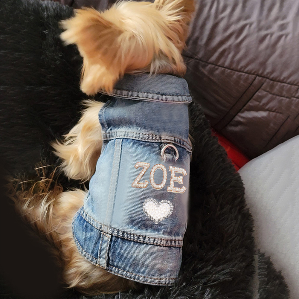 Personalized Handmade Pearl Patch Pets Denim Jacket | BKPet2602