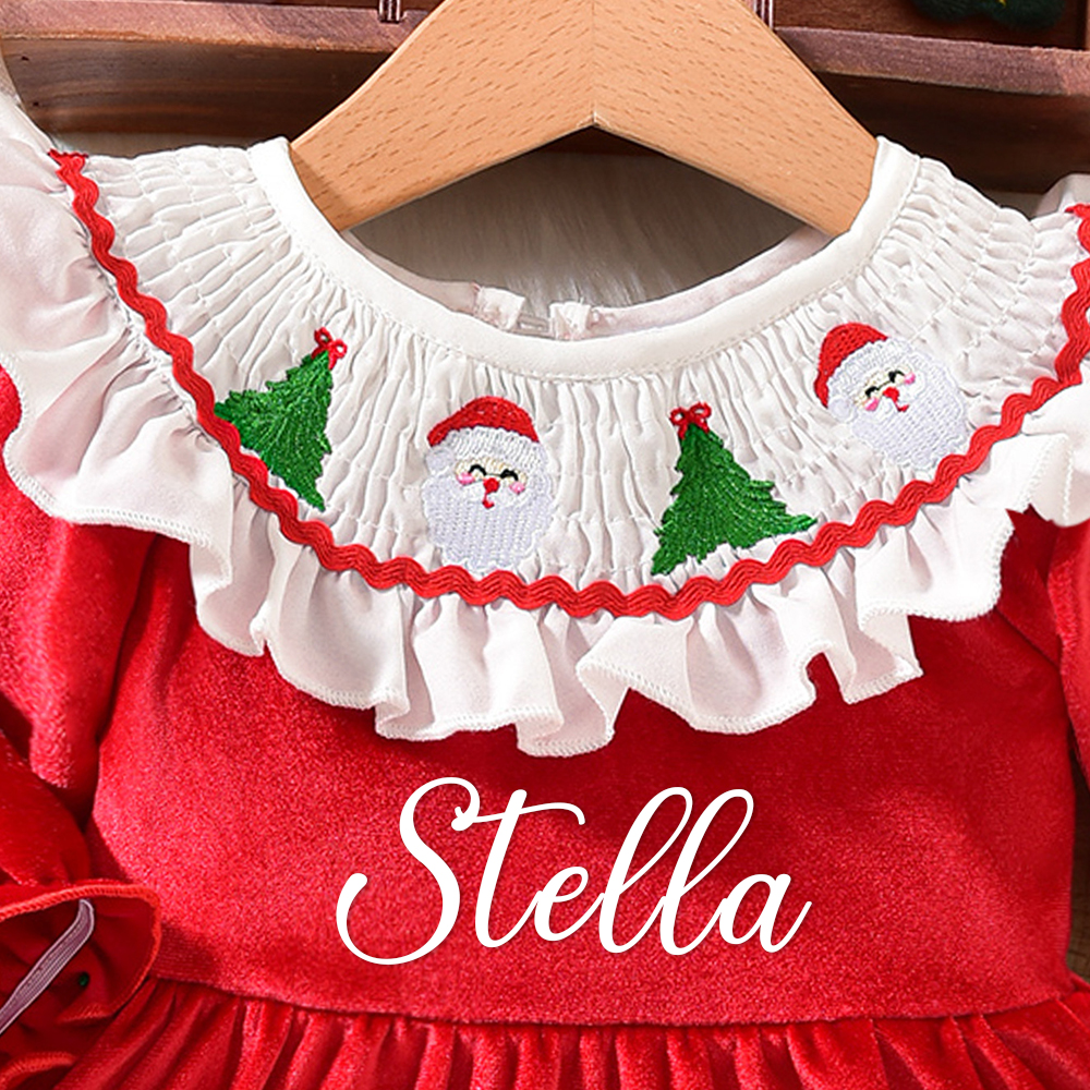 Personalized Christmas Ruffled Velvet Tutu Dress | MCGift165
