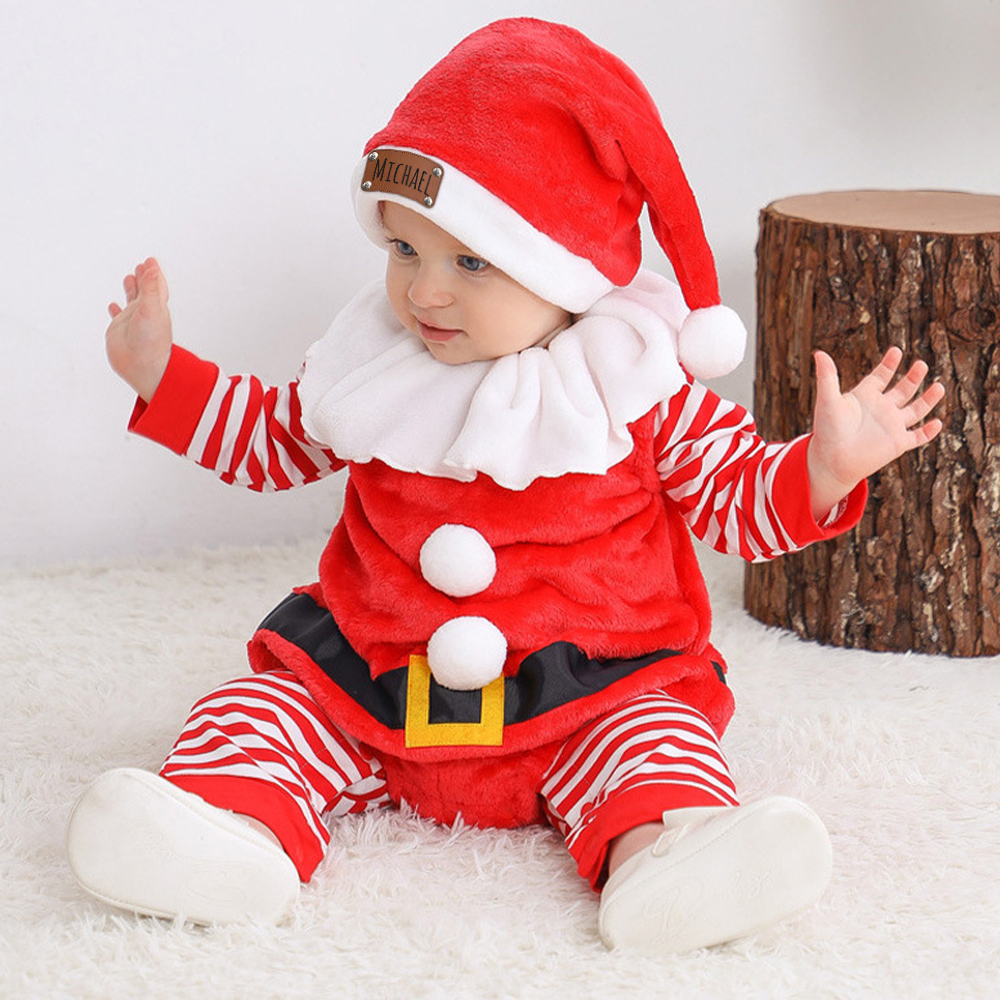 Personalized Leather Patch Newborn Baby Christmas Outfits | MCGift153