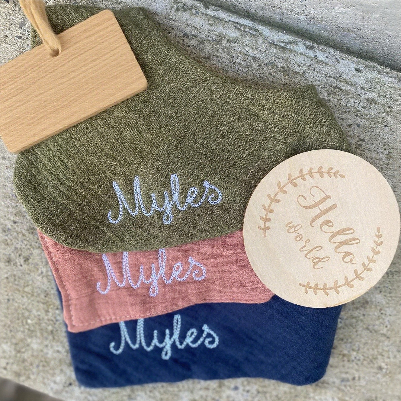 Personalized Embroidered Baby Muslin Bibs | CWBaby8301