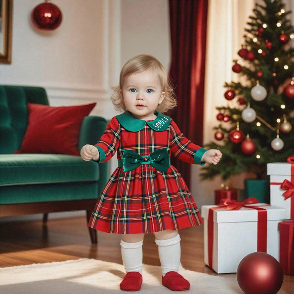 Personalized Checkered Red Christmas Outfit Dress | MCGift170