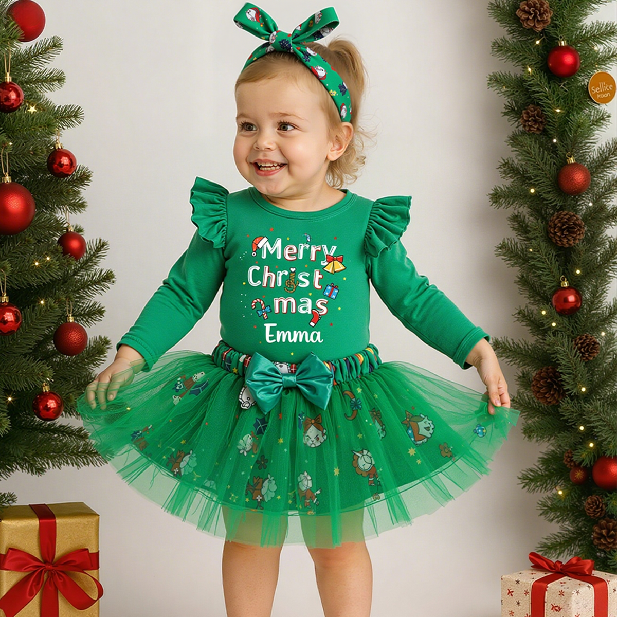 Personalized Baby Girl Christmas Tutu Romper with Bow | MCGift171