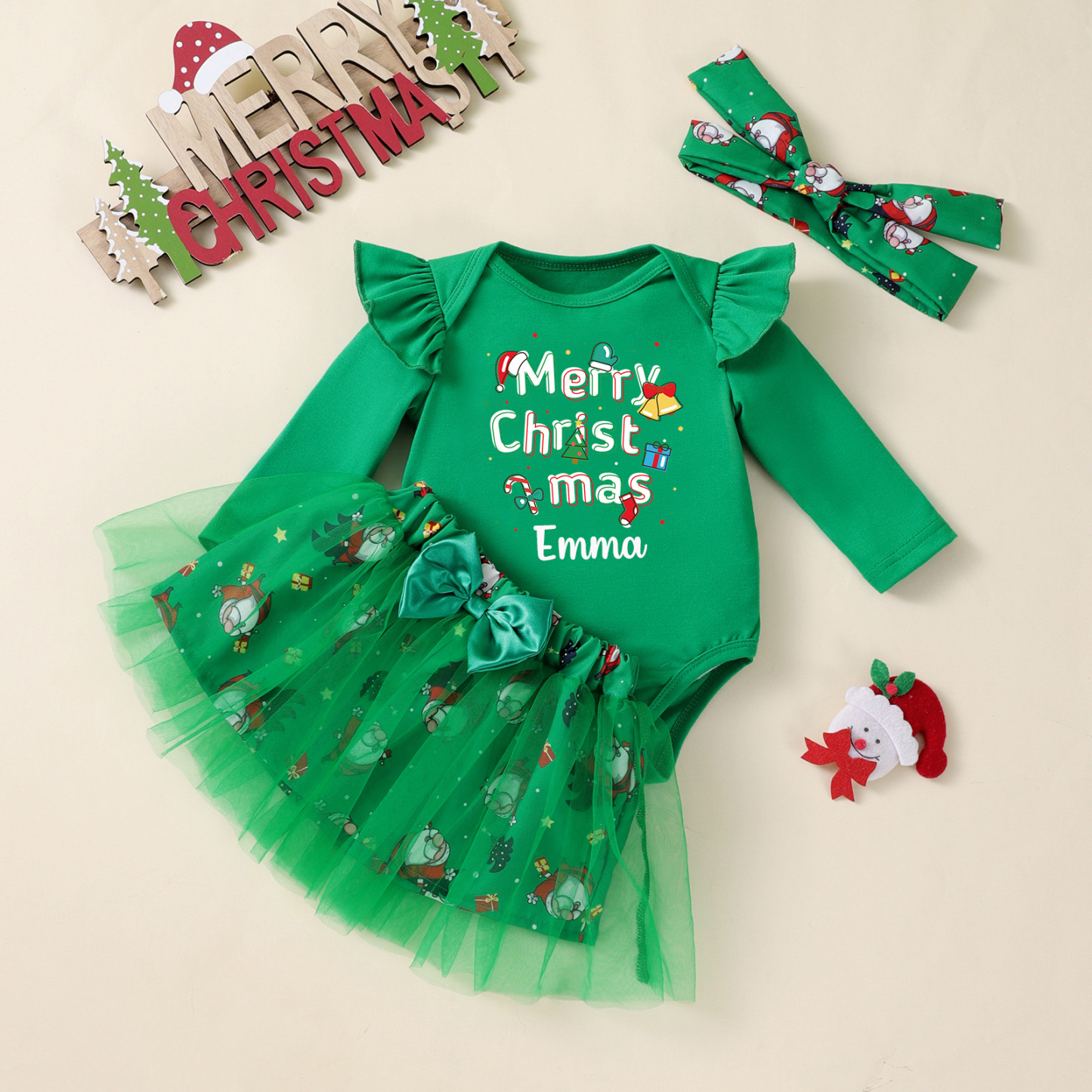 Personalized Baby Girl Christmas Tutu Romper with Bow | MCGift171