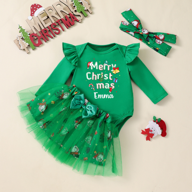 Personalized Baby Girl Christmas Tutu Romper with Bow | MCGift171