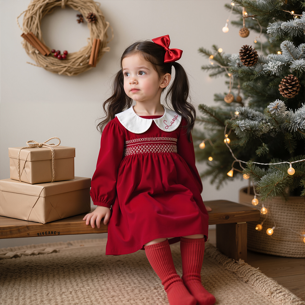 Personalized Baby Girl Plaid Long Sleeve Dress | CWBaby310
