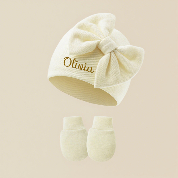Personalized Newborn Coming Home Bow Beanie And Gloves Set | HSKid62