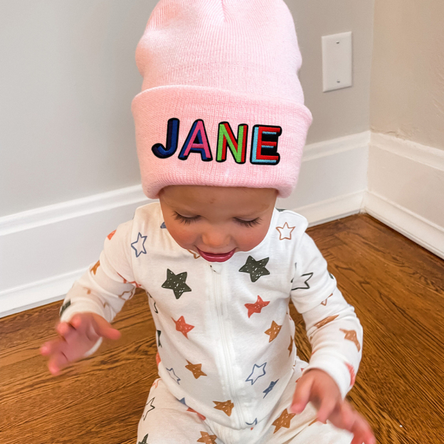 Personalized Colourful Funky Letter Patch Beanies For Kid & Adult | HSKid66
