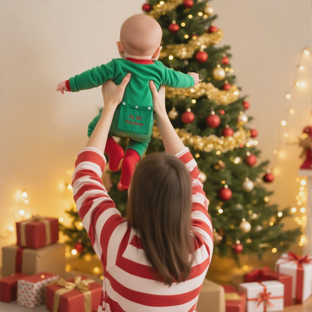 Personalized Embroidery My 1st Christmas Button Down Jumpsuit | MCGift175