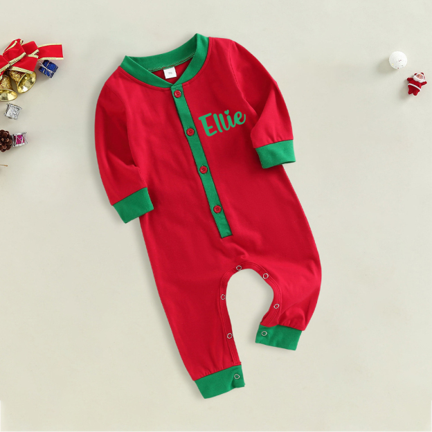 Personalized Embroidery My 1st Christmas Button Down Jumpsuit | MCGift175