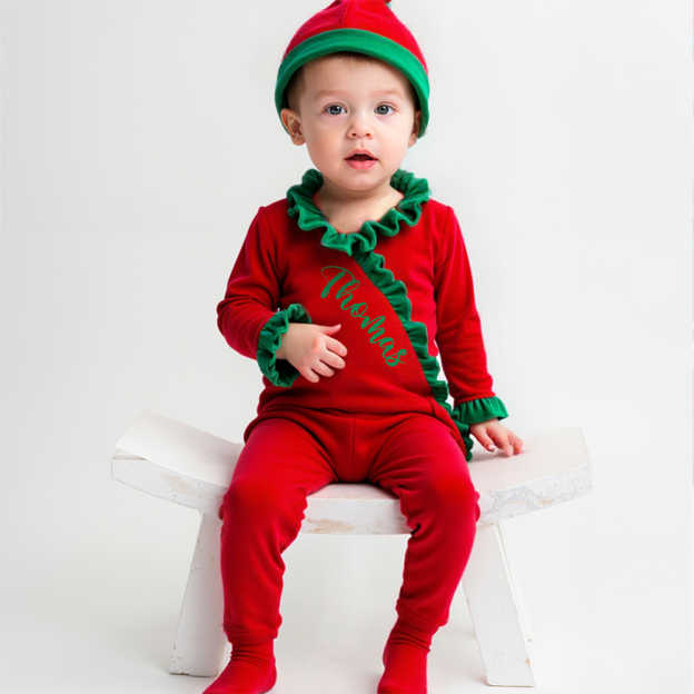 Personalized Newborn Christmas Velvet Ruffle Romper | MCGift176