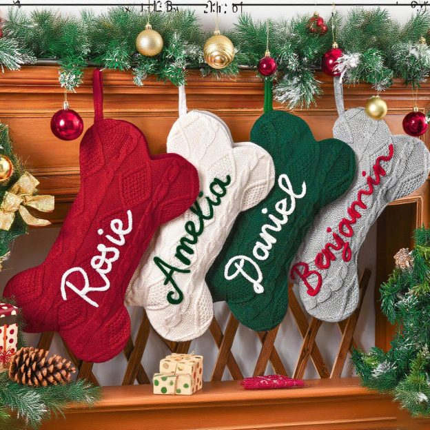 Personalized Hand-embroidery Dog Bone Christmas Stocking | MCGift177