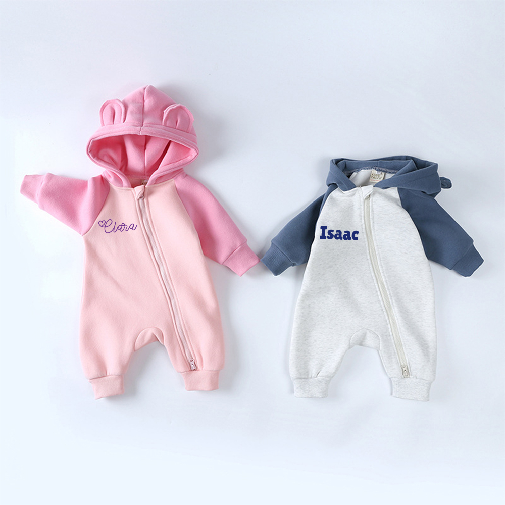 Personalized Baby Winter Cute Bear Warm Hood Romper | CWBaby323