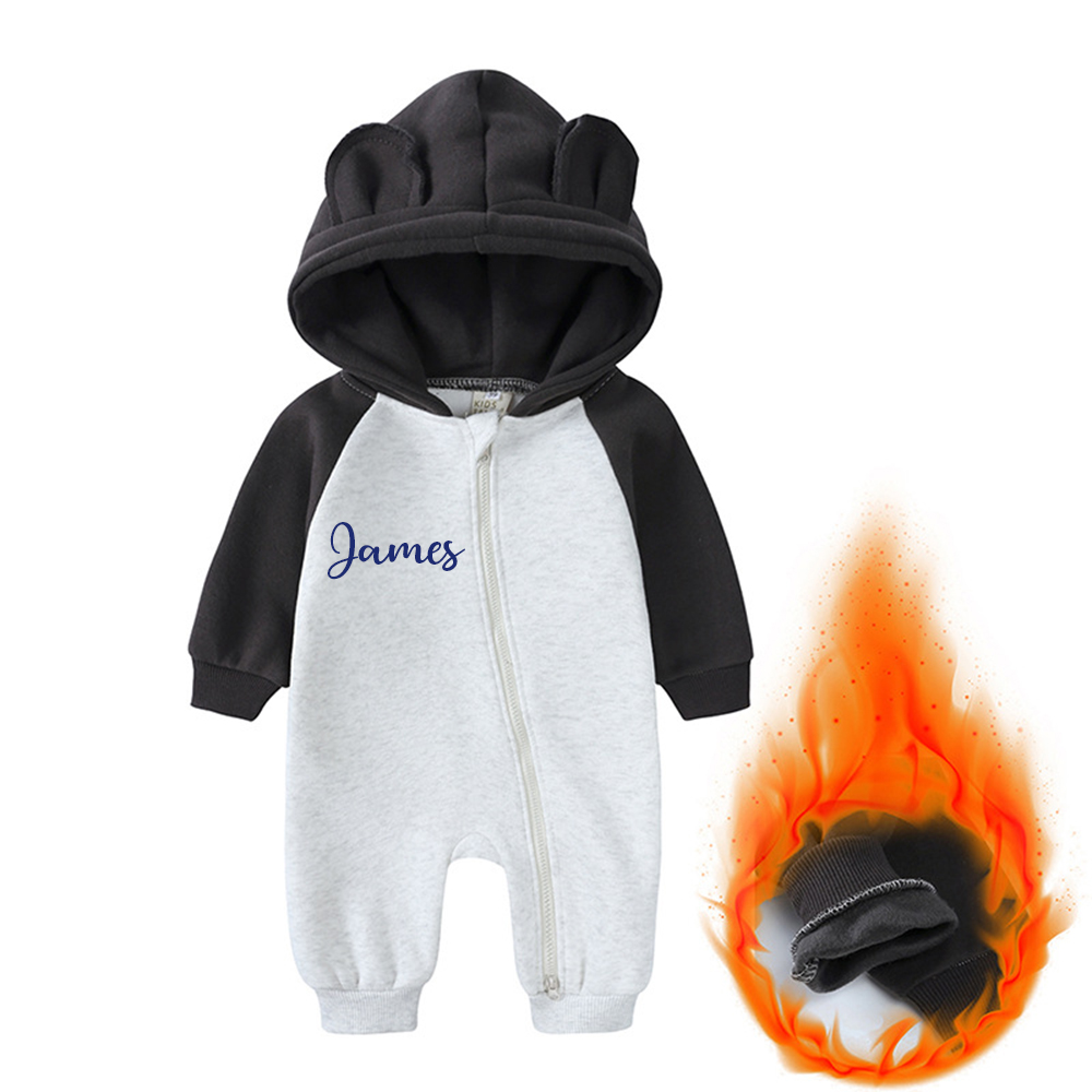 Personalized Baby Winter Cute Bear Warm Hood Romper | CWBaby323