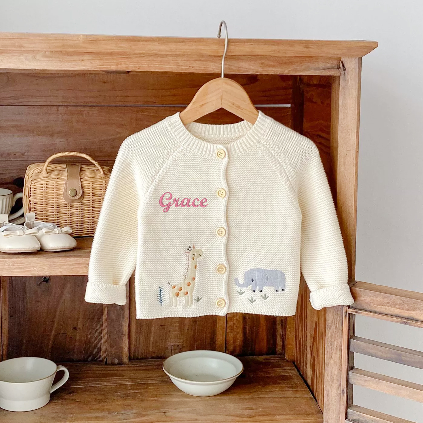Personalized Baby Hand Embroidered Animal Cardigan| CWBaby324