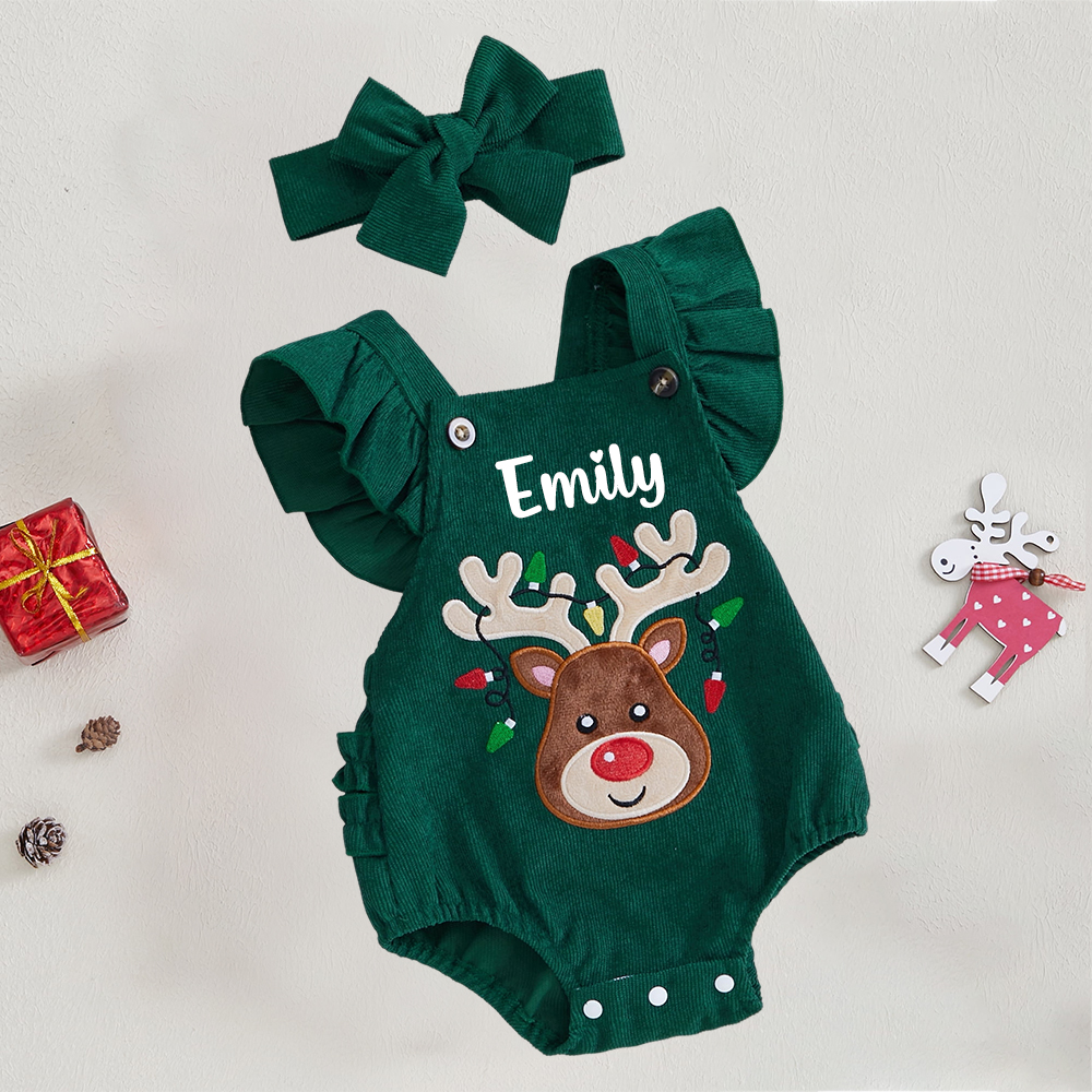 Personalized Baby Girl Reindeer Christmas Romper | MCGift181