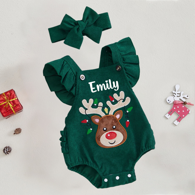 Personalized Baby Girl Reindeer Christmas Romper | MCGift181