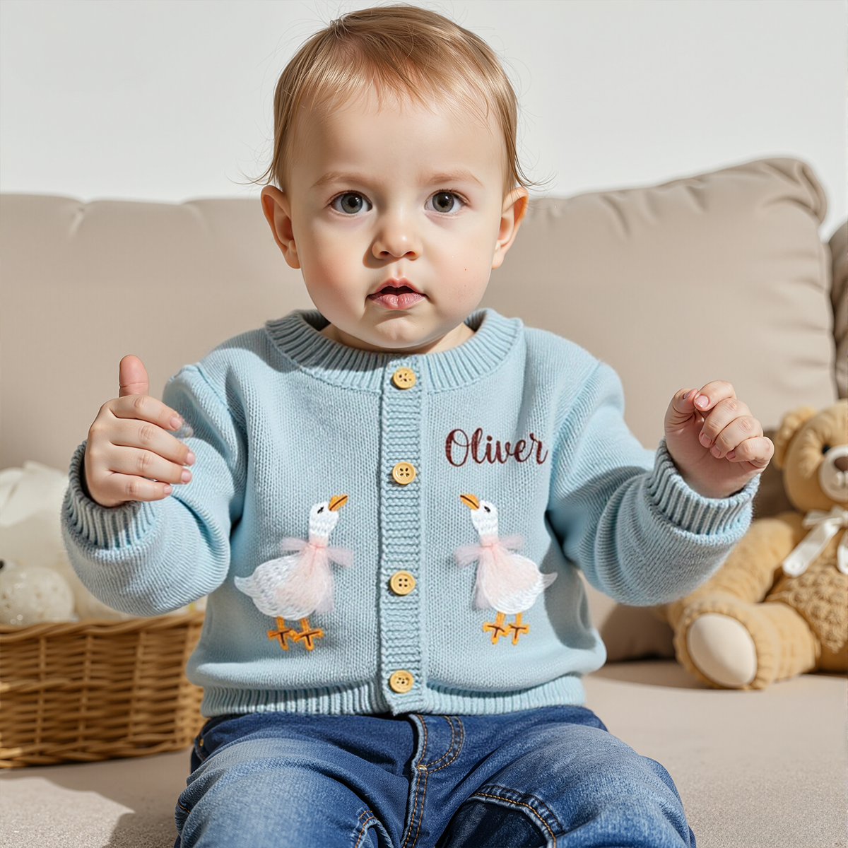 Personalized Baby Embroidered Cute Goose Cardigan | CWBaby325