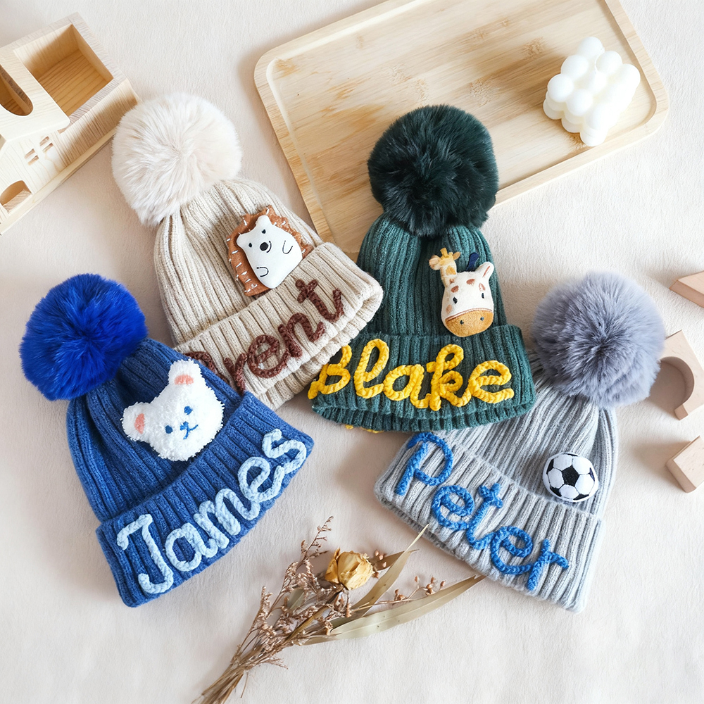 Personalized Hand Embroidery Pom Pom Hat For Kid & Adult | HSKid67