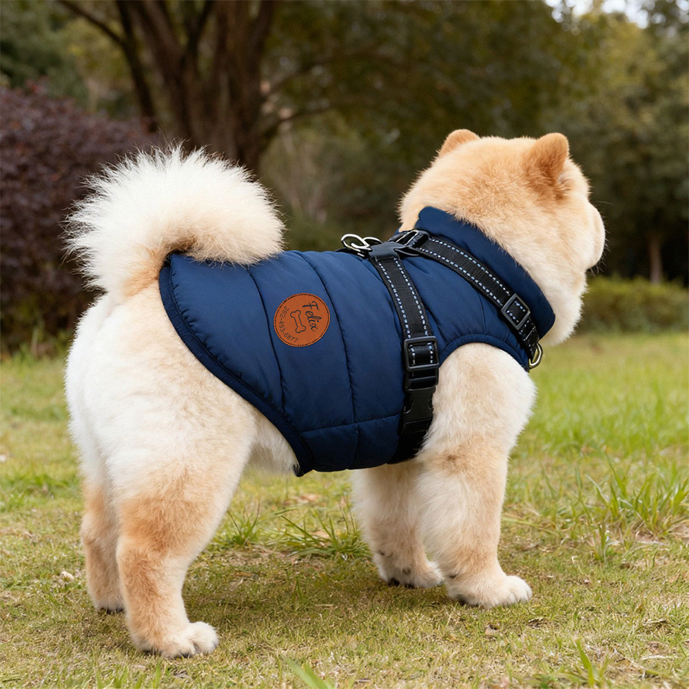 Personalized Round Leather Patch Pets Puffer Jacket | BKPet245