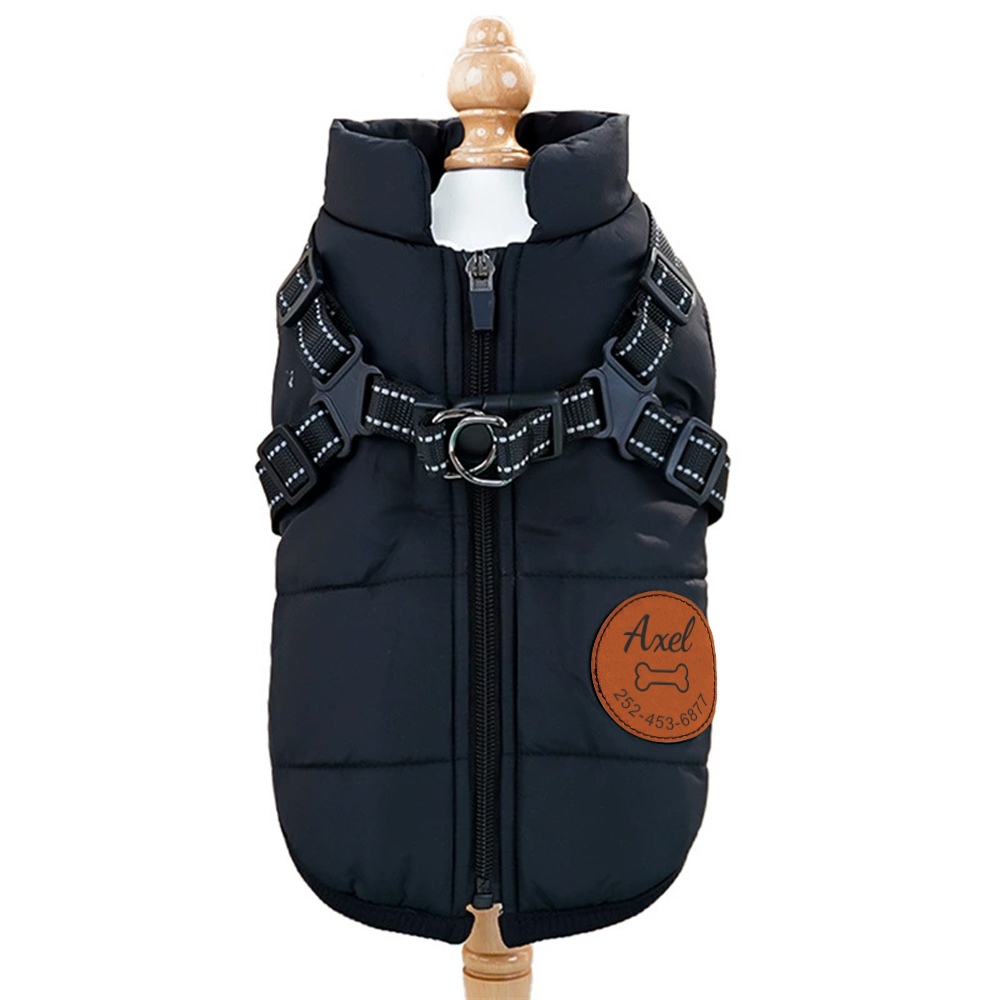 Personalized Round Leather Patch Pets Puffer Jacket | BKPet245
