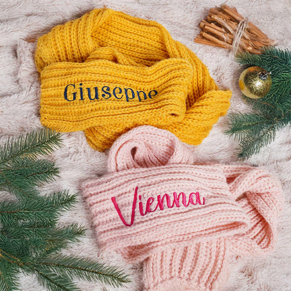Personalized Embroidery Handmade Knitted Kid Scarf | HSKid68