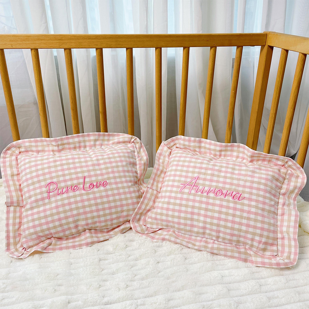 Personalized Embroidered Baby Plaid Ruffles Pillow | CWBaby328