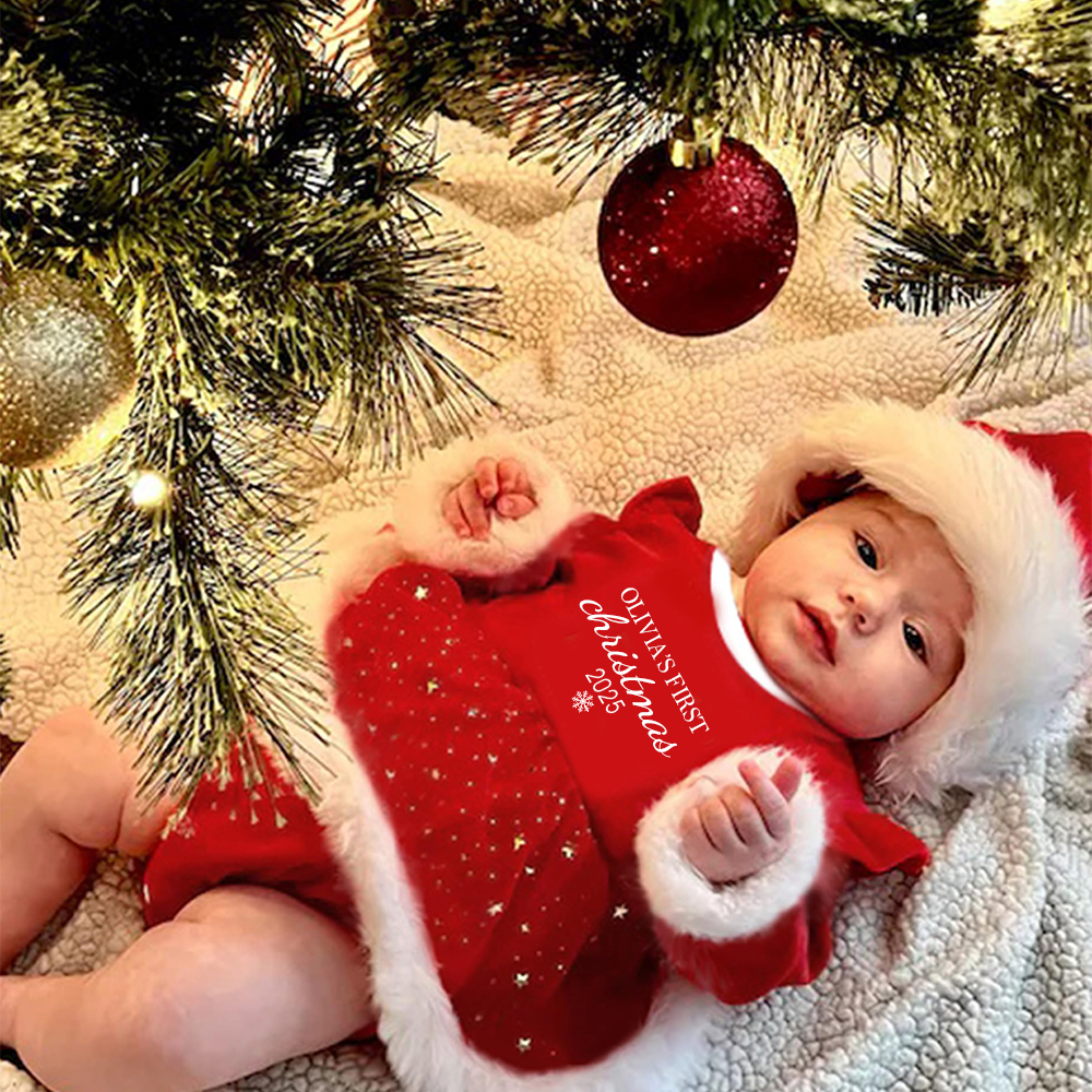 Personalized Baby Girl Christmas Tutu Romper with Bow | CWBaby113