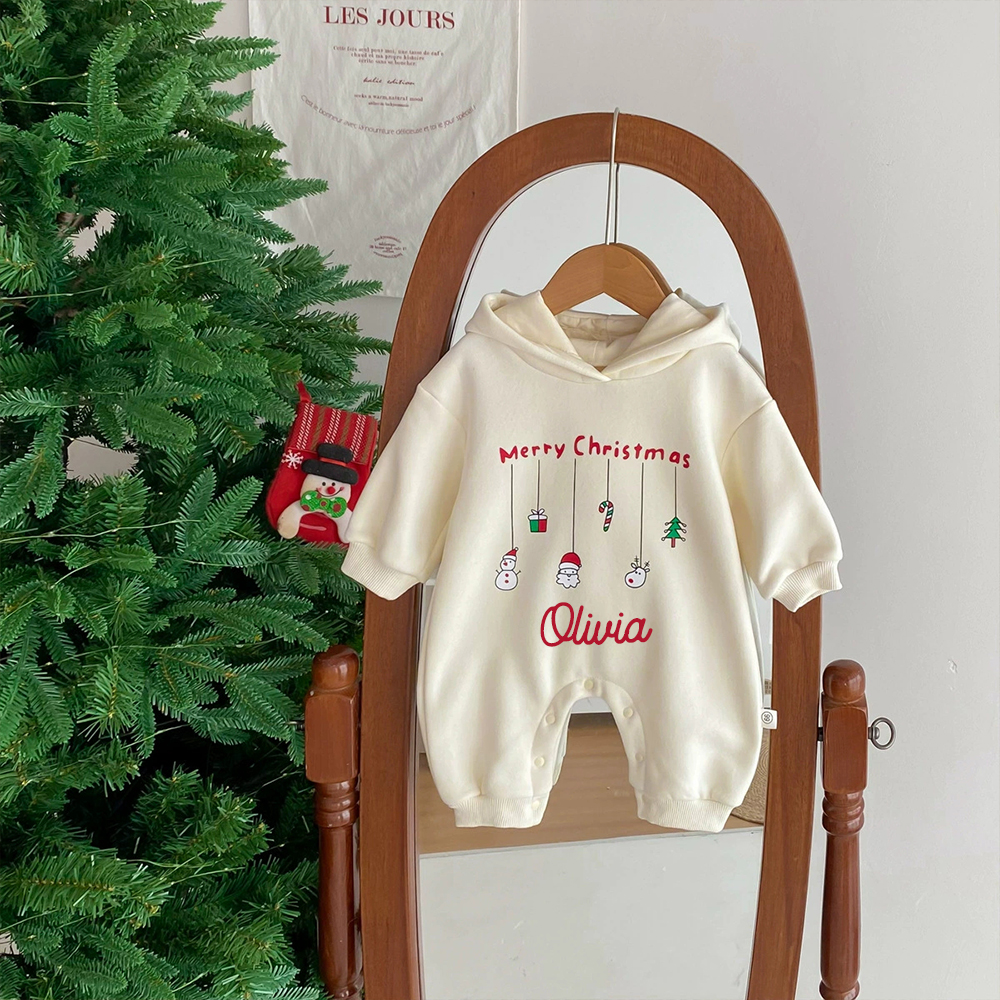 Personalized Baby First Christmas Warm Hoodie Romper | CWBaby330