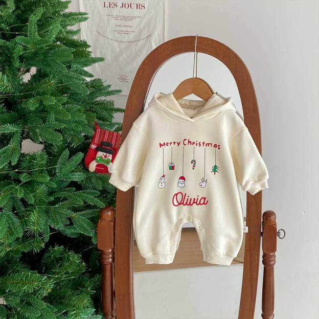 Personalized Baby First Christmas Warm Hoodie Romper | CWBaby330