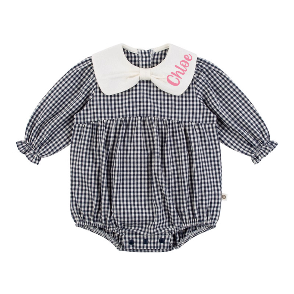 Personalized Baby Girl Lapel Plaid Romper | CWBaby332