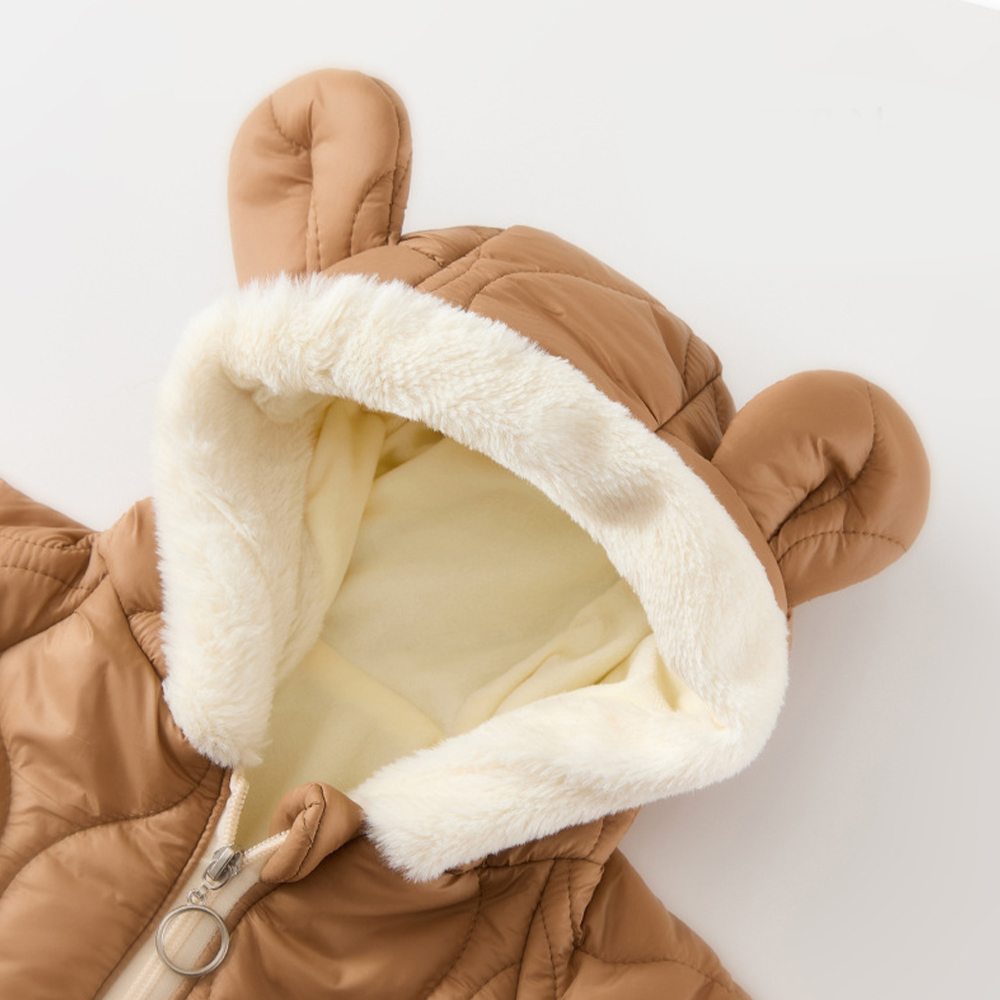 Personalized Leather Patch Kids Thickened Puffer Romper | CWBaby334