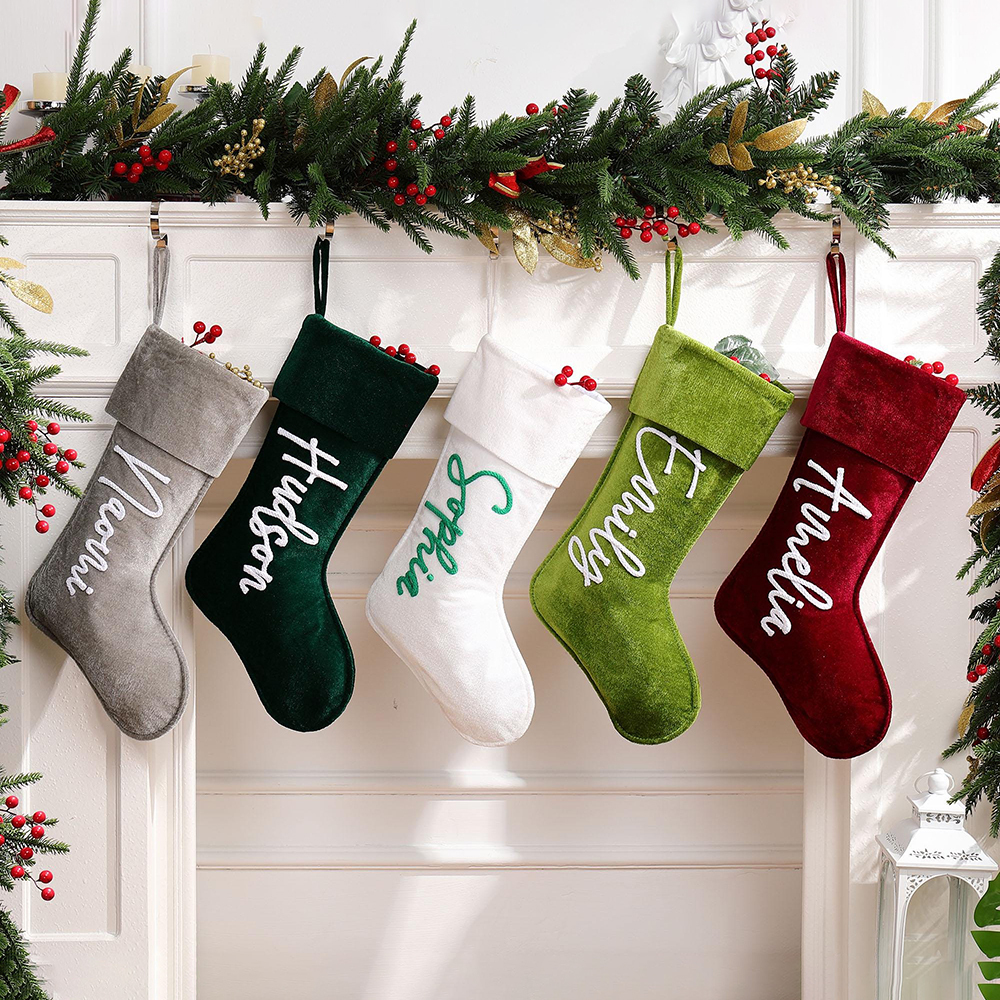 Personalized Hand Embroidery Velvet Christmas Stocking | MCGift192