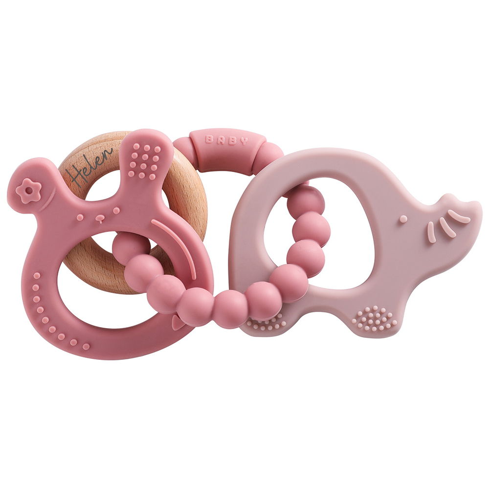 Personalised Baby Food Silicone & Wooden Sensory Teething Ring | CWToy162